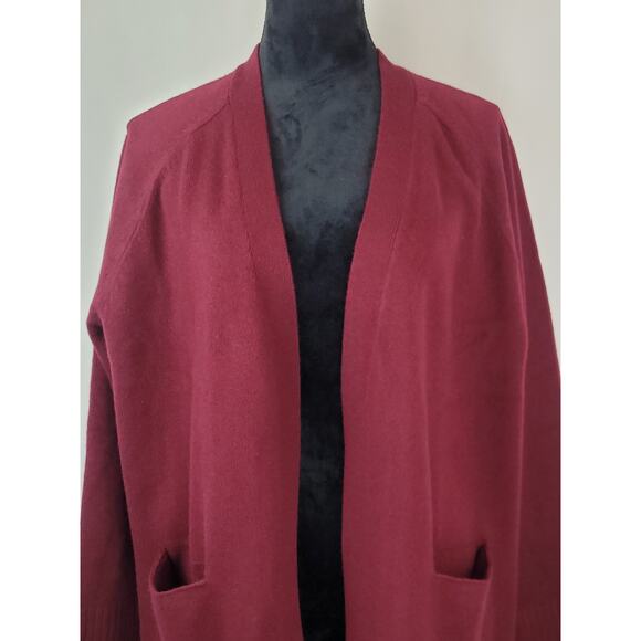 Revive Cashmere Women's Merlot Wool Cashmere Raglan Midi Cardigan Sweater L - Picture 2 of 10